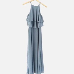 Bill Levkoff Chiffon Halter Maxi Dress Size 8 Slate Blue Bridesmaid Formal